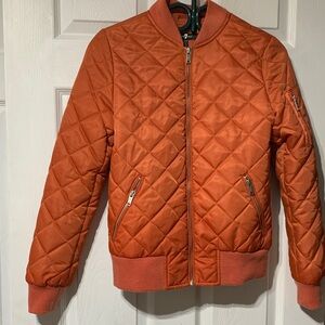 7 For All Mankind Quilted Puffer Jacket in Orange